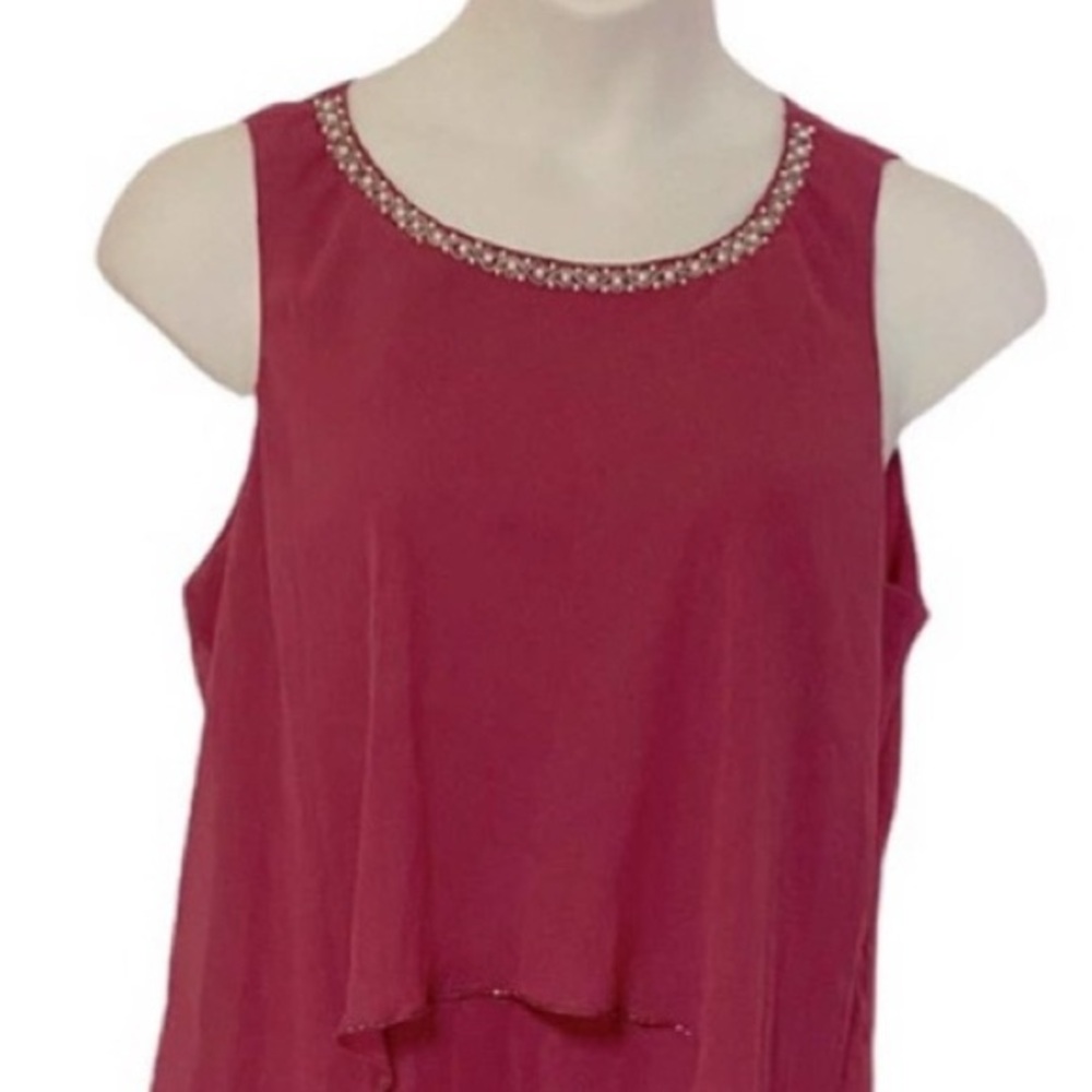 Midnight Velvet Georgette Shift Cocktail Party Guest Fuchsia Summer Beaded Dress - Picture 6 of 15
